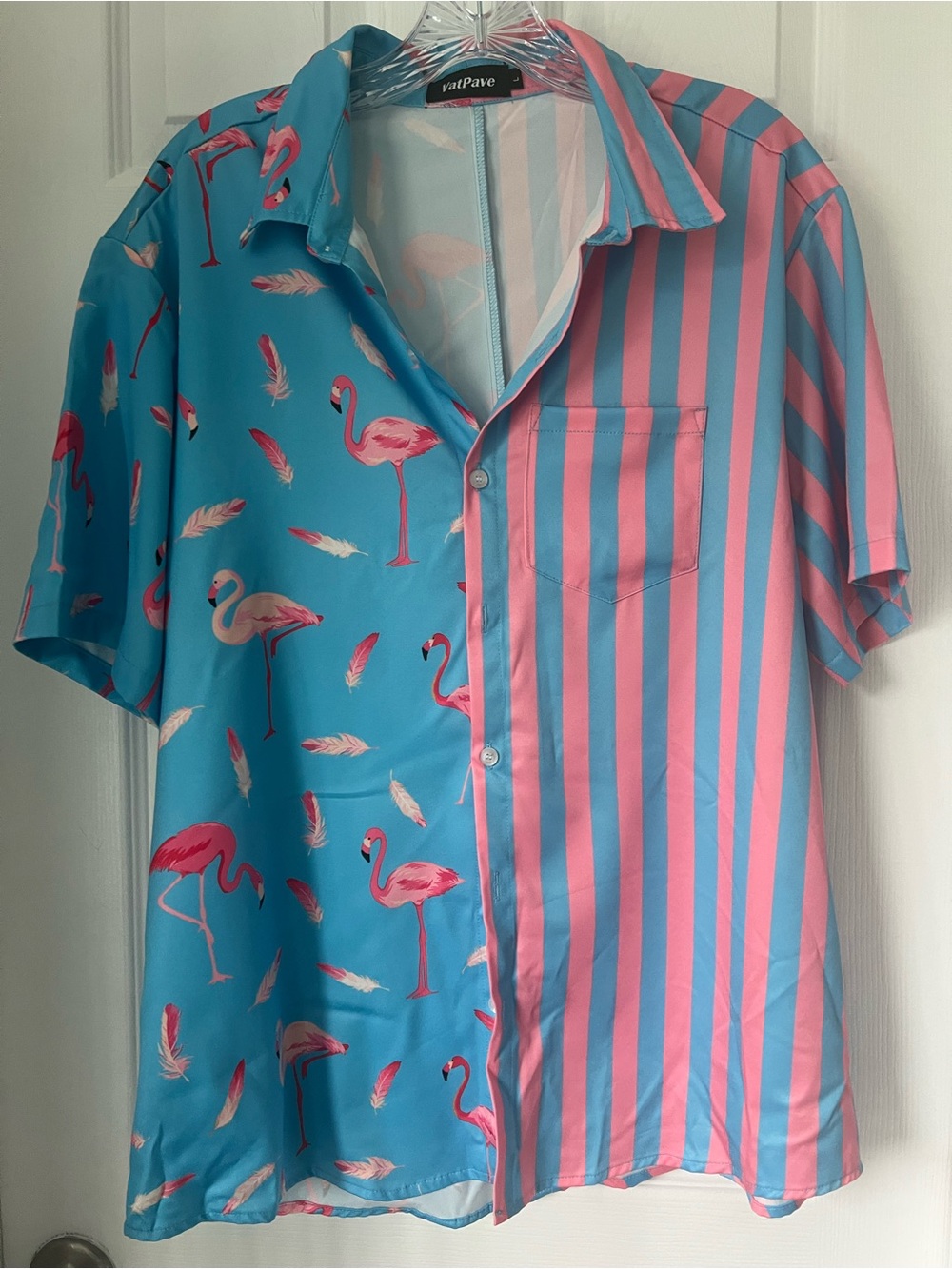 QuiltPave Men’s Blue & Pink Flamingo Button-Down Shirt